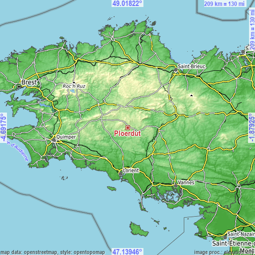 Topographic map of Ploërdut