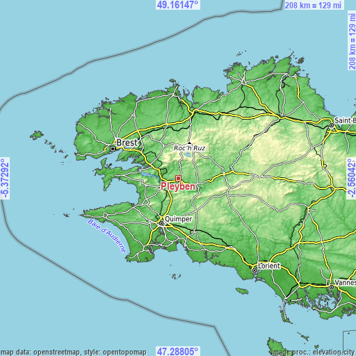 Topographic map of Pleyben