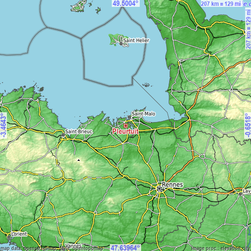 Topographic map of Pleurtuit
