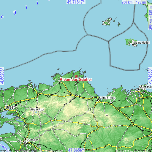 Topographic map of Pleumeur-Gautier