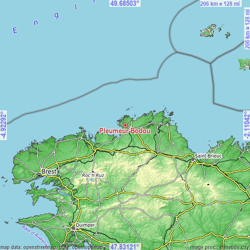 Topographic map of Pleumeur-Bodou