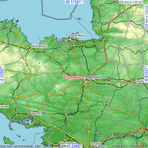 Topographic map of Pleumeleuc