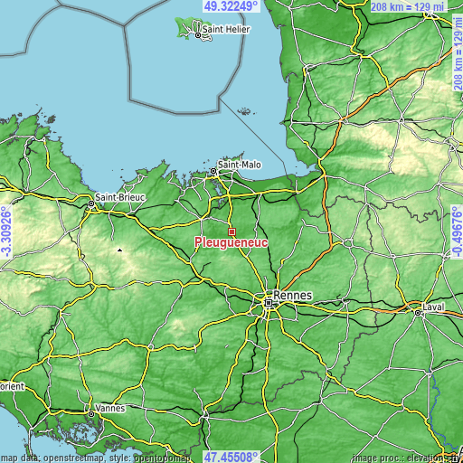 Topographic map of Pleugueneuc