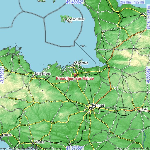 Topographic map of Pleudihen-sur-Rance