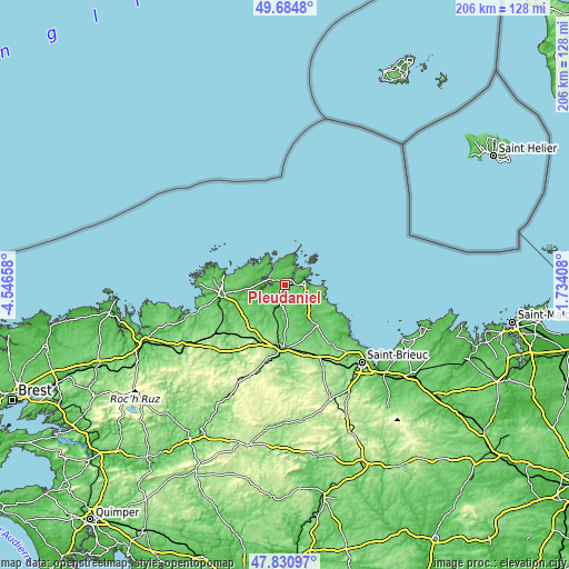 Topographic map of Pleudaniel