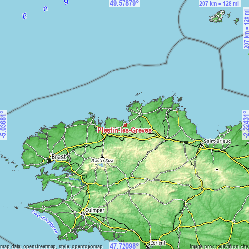 Topographic map of Plestin-les-Grèves