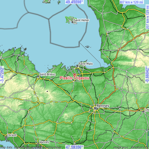 Topographic map of Pleslin-Trigavou