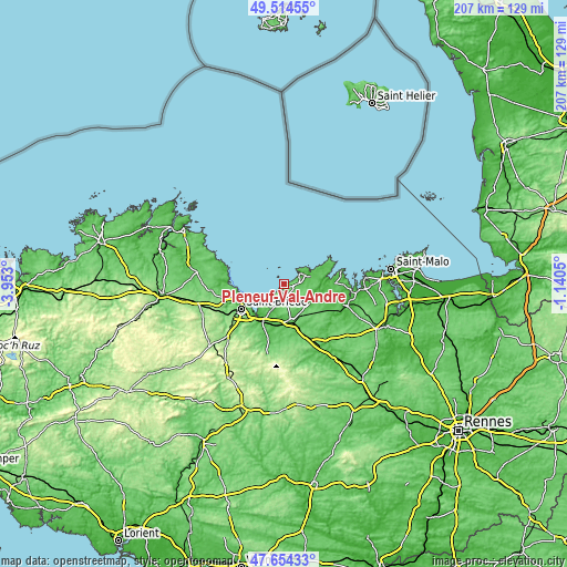 Topographic map of Pléneuf-Val-André
