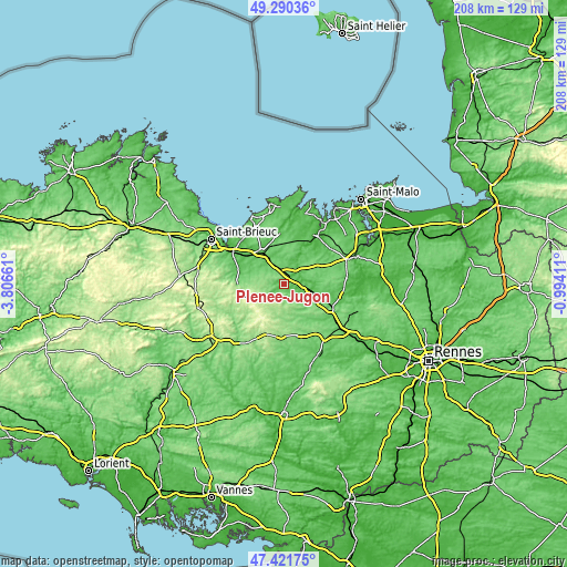 Topographic map of Plénée-Jugon