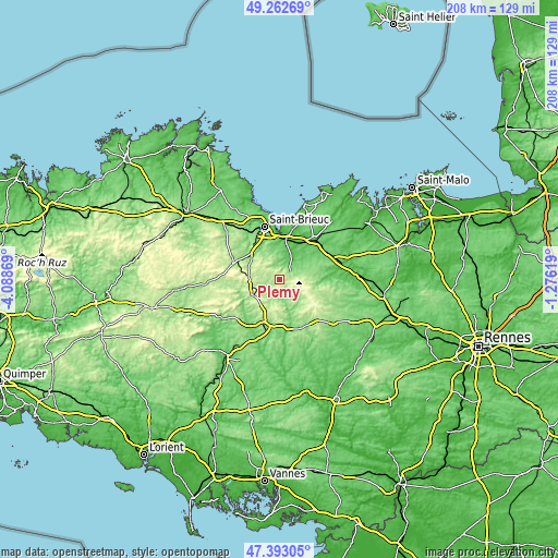 Topographic map of Plémy