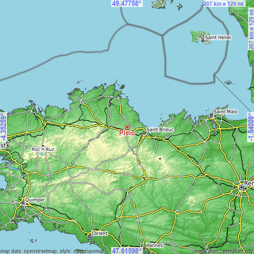 Topographic map of Plélo