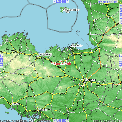 Topographic map of Plélan-le-Petit