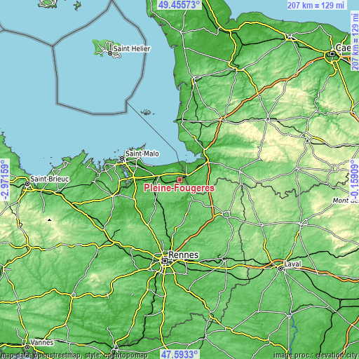 Topographic map of Pleine-Fougères