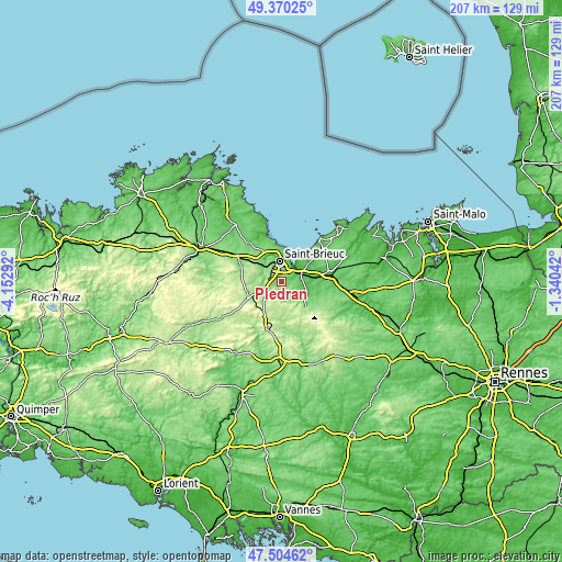 Topographic map of Plédran