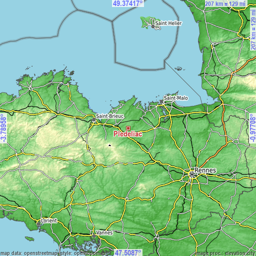 Topographic map of Plédéliac