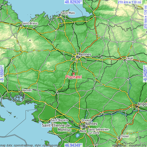 Topographic map of Pléchâtel