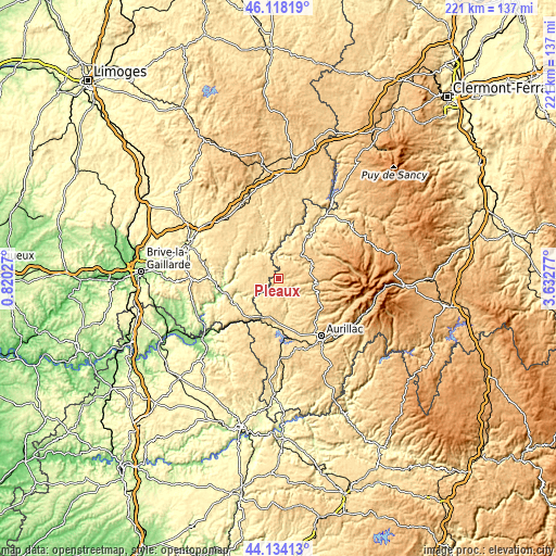 Topographic map of Pleaux