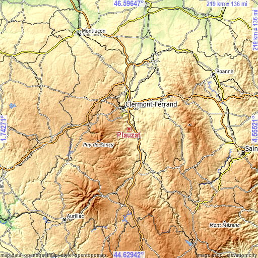 Topographic map of Plauzat