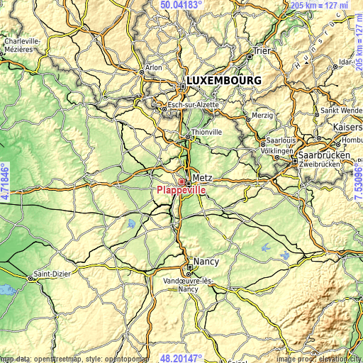 Topographic map of Plappeville