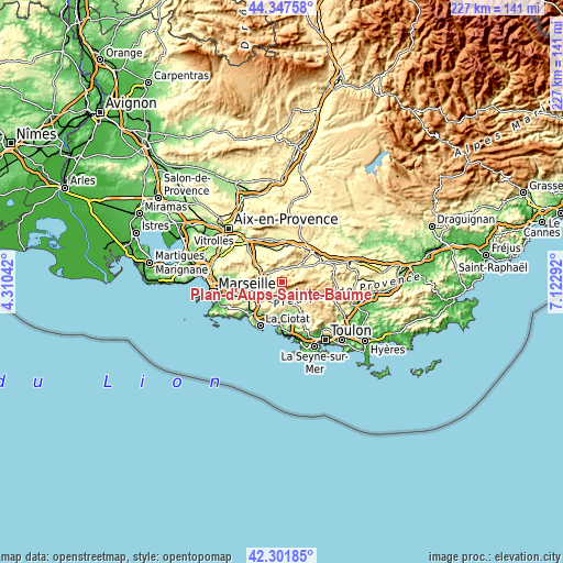 Topographic map of Plan-d'Aups-Sainte-Baume