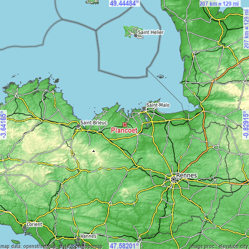 Topographic map of Plancoët