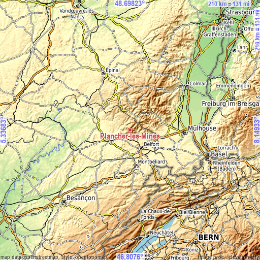 Topographic map of Plancher-les-Mines