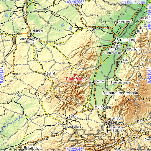 Topographic map of Plainfaing