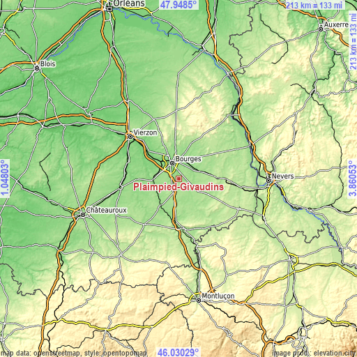 Topographic map of Plaimpied-Givaudins