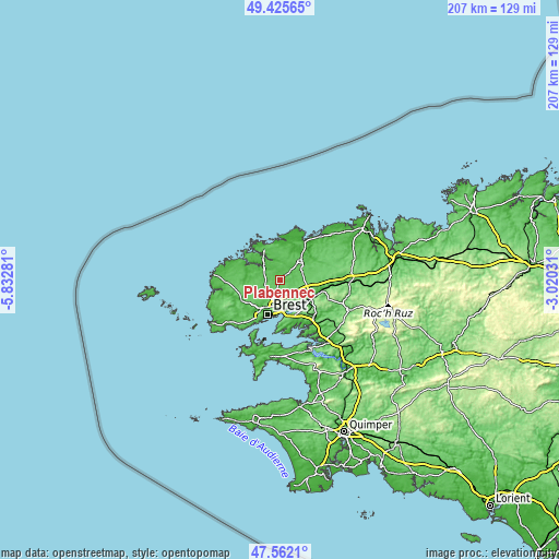 Topographic map of Plabennec