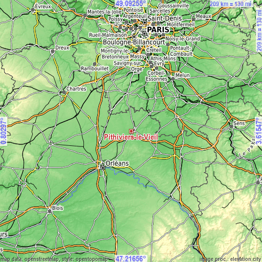 Topographic map of Pithiviers-le-Vieil