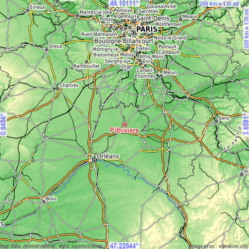 Topographic map of Pithiviers