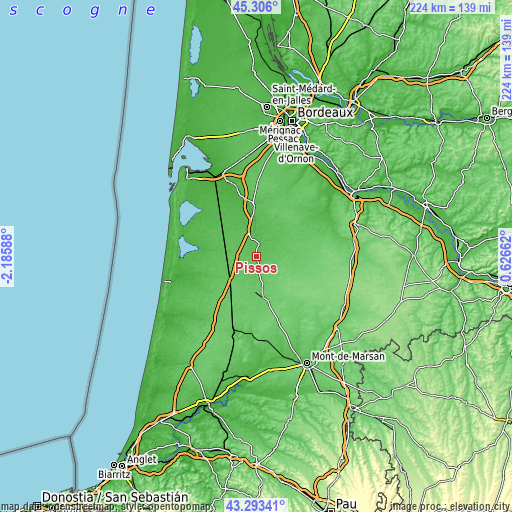 Topographic map of Pissos