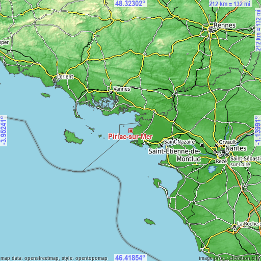 Topographic map of Piriac-sur-Mer