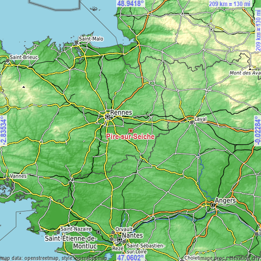 Topographic map of Piré-sur-Seiche