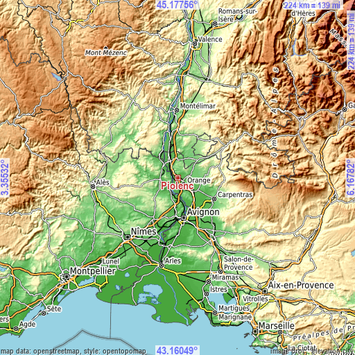 Topographic map of Piolenc