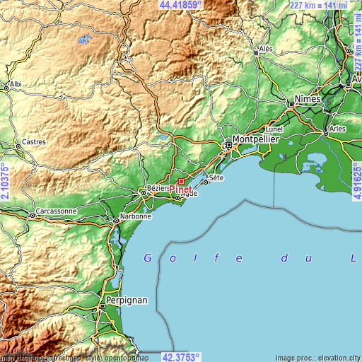 Topographic map of Pinet