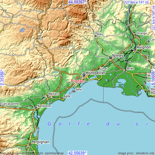Topographic map of Pignan