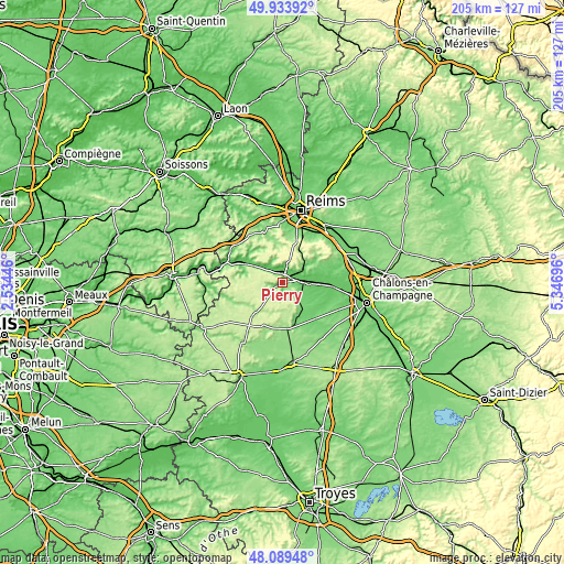 Topographic map of Pierry