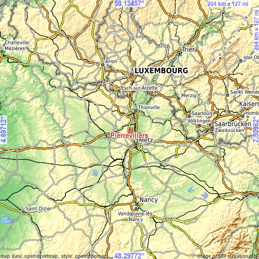 Topographic map of Pierrevillers