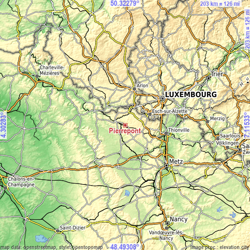 Topographic map of Pierrepont