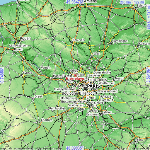 Topographic map of Pierrelaye