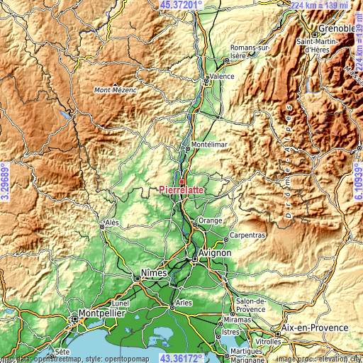 Topographic map of Pierrelatte