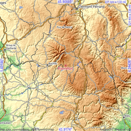 Topographic map of Pierrefort