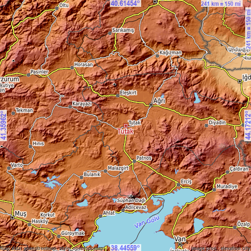Topographic map of Tutak