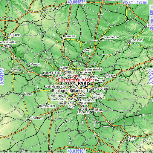 Topographic map of Pierrefitte-sur-Seine
