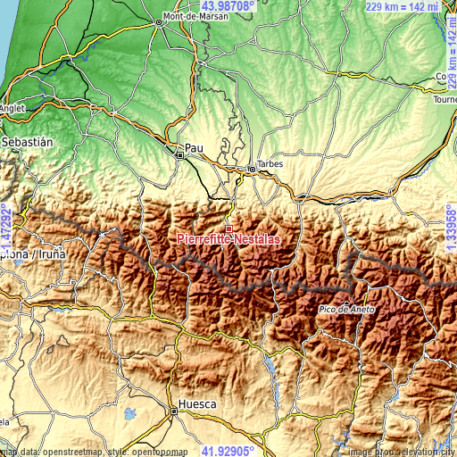 Topographic map of Pierrefitte-Nestalas