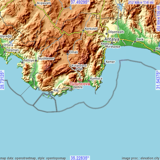 Topographic map of Turunçova