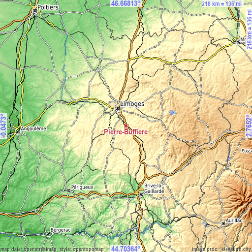 Topographic map of Pierre-Buffière