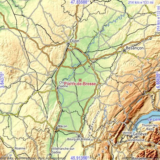 Topographic map of Pierre-de-Bresse