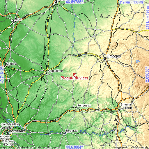 Topographic map of Piégut-Pluviers